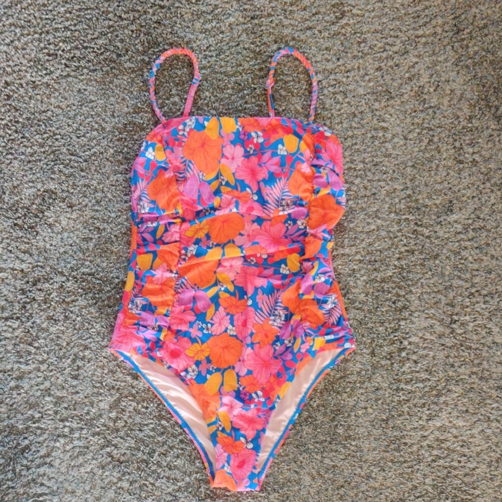 Tropical Floral One-Piece Swimsuit - Pink & Orange